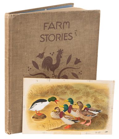 Lot #4081 Gustaf Tenggren watercolor painting of a duck family from Farm Stories - Image 1