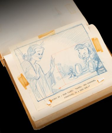 Lot #4080 Disney’s 1939 Pinocchio Director-Used Continuity Sketch Book with (47) Original Storyboard Drawings and (175+) Photographic Model Images - Image 1