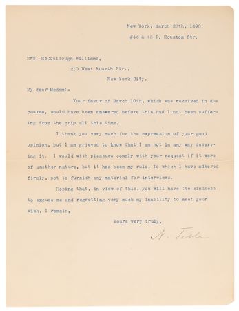 Lot #4051 Nikola Tesla Typed Letter Signed (1898) - The Year That He Caused an Earthquake in Manhattan - Image 1