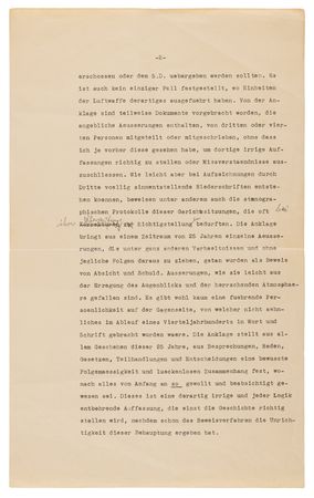 Lot #4039 Nuremberg Trials: Hermann Goring's Retained Typed Manuscript Signed, Preparing His Final Statement to the War Crimes Tribunal: 