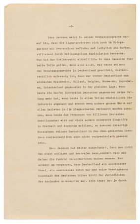 Lot #4039 Nuremberg Trials: Hermann Goring's Retained Typed Manuscript Signed, Preparing His Final Statement to the War Crimes Tribunal: 