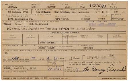 Lot #4030 Lee Harvey Oswald Signed Application for