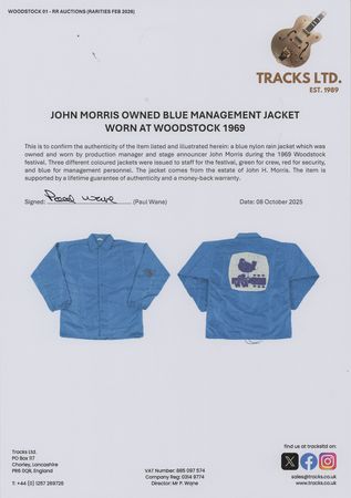 Lot #4092 Woodstock: John Morris's Event-Used 'Woodstock Music and Art Fair' Rain Jacket - Officially Worn as the Festival's Emcee and Production Manager - Image 6