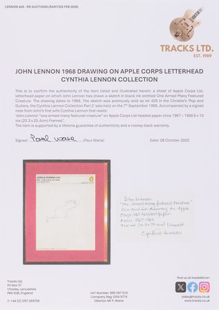 Lot #4088 Beatles: John Lennon Original 'Humanoid' Sketch with Authenticity Statement from Cynthia Lennon - Image 5