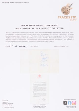 Lot #4087 Beatles Signatures - Obtained at Buckingham Palace When the Band Received Their MBEs from Queen Elizabeth II (October 26, 1965) - Image 6