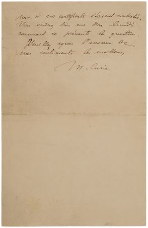 Lot #4050 Marie Curie Autograph Letter Signed, Certifying 