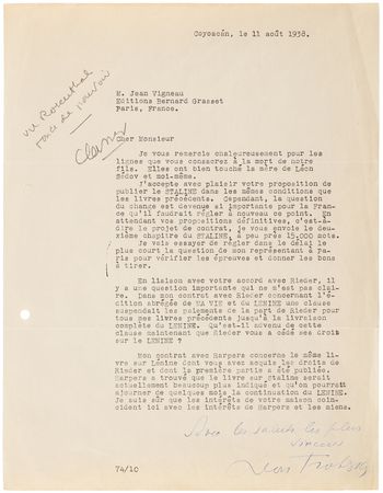 Lot #4037 Leon Trotsky (4) Typed Letters Signed, Preparing to Publish Books on Stalin and Lenin While Exiled in Mexico - Image 5