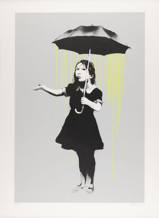 Lot #4075 Banksy Signed 'Yellow Rain' Screenprint of 'Nola' aka 'Umbrella Girl' (Ltd. Ed. #4/31) - 21