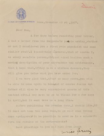 Lot #4054 Enrico Fermi Typed Letter Signed to Samuel Goudsmit: 
