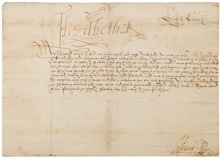 Lot #4002 Queen Elizabeth I Letter Signed to the Archbishop of York, Excusing Him from Attending Parliament - Image 2