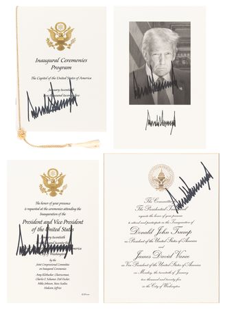 Lot #4028 Donald Trump (4) Signed Items from the 2025  Presidential Inauguration - Portrait, Program, and Invitations - Image 1