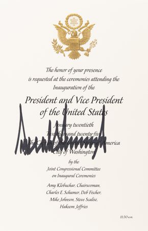 Lot #4028 Donald Trump (4) Signed Items from the 2025  Presidential Inauguration - Portrait, Program, and Invitations - Image 4