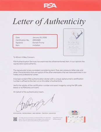 Lot #4028 Donald Trump (4) Signed Items from the 2025  Presidential Inauguration - Portrait, Program, and Invitations - Image 7