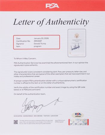 Lot #4028 Donald Trump (4) Signed Items from the 2025  Presidential Inauguration - Portrait, Program, and Invitations - Image 8