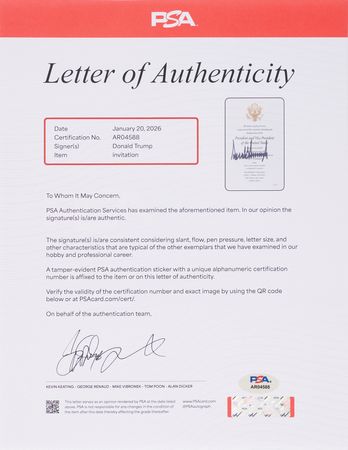 Lot #4028 Donald Trump (4) Signed Items from the 2025  Presidential Inauguration - Portrait, Program, and Invitations - Image 9