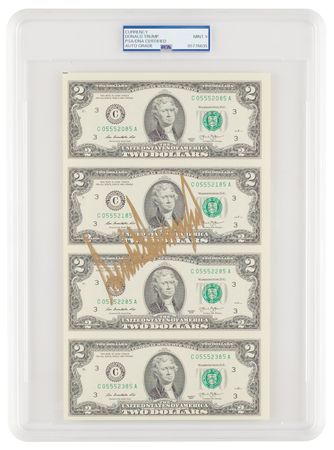 Lot #4027 Donald Trump Signed Uncut $2 Dollar Bills - PSA MINT 9 - Image 1