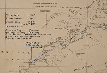 Lot #4055 Charles Lindbergh Oversized Signed Chart Tracing the Path of the Spirit of St. Louis, Presented to the Commander of the USS Memphis, Who Returned Him to America after the Transatlantic Solo Flight - with TLS, ALS, and Fabric Swatch - Image 4