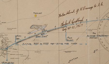 Lot #4055 Charles Lindbergh Oversized Signed Chart Tracing the Path of the Spirit of St. Louis, Presented to the Commander of the USS Memphis, Who Returned Him to America after the Transatlantic Solo Flight - with TLS, ALS, and Fabric Swatch - Image 5