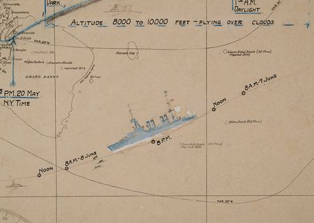 Lot #4055 Charles Lindbergh Oversized Signed Chart Tracing the Path of the Spirit of St. Louis, Presented to the Commander of the USS Memphis, Who Returned Him to America after the Transatlantic Solo Flight - with TLS, ALS, and Fabric Swatch - Image 6