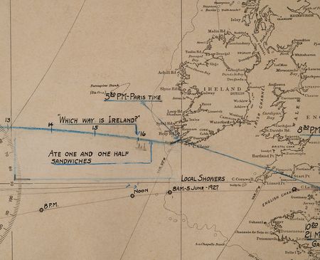 Lot #4055 Charles Lindbergh Oversized Signed Chart Tracing the Path of the Spirit of St. Louis, Presented to the Commander of the USS Memphis, Who Returned Him to America after the Transatlantic Solo Flight - with TLS, ALS, and Fabric Swatch - Image 7