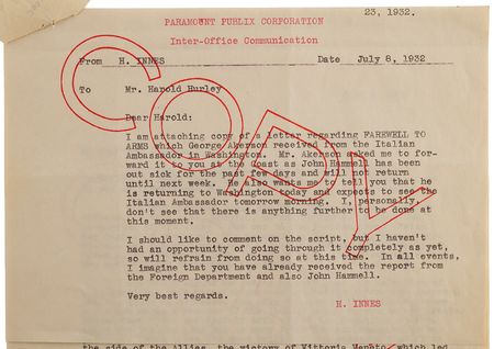 Lot #4068 Ernest Hemingway Typed Letter Signed, Lashing Out Against Hollywood Rewrites and Mussolini's Censorship: 