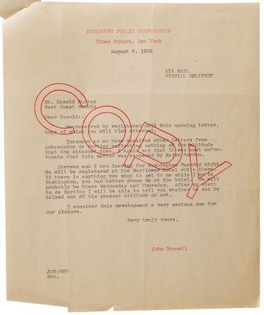 Lot #4068 Ernest Hemingway Typed Letter Signed, Lashing Out Against Hollywood Rewrites and Mussolini's Censorship: 