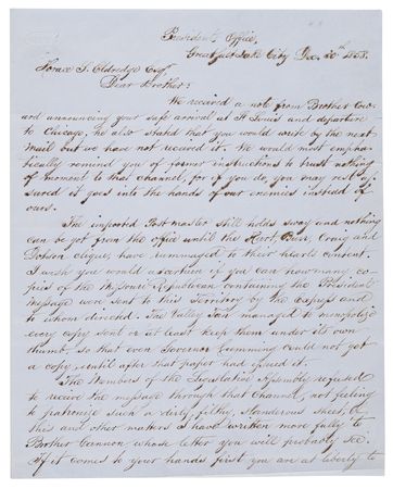 Lot #4045 Brigham Young Letter Signed on President Buchanan, the Possible Statehood of Utah, and a New Edition of the Book of Mormon: 