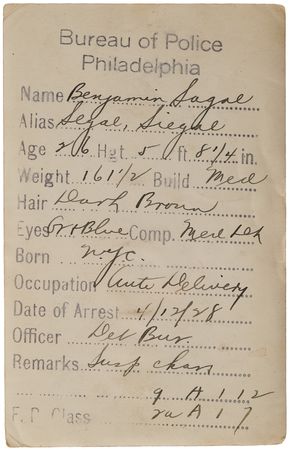 Lot #4096 Bugsy Siegel Original Mug Shot Photograph (April 12, 1928) - The Earliest Known Arrest Photograph of the Murder, Inc. Mobster - Image 2