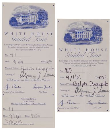 Lot #4026 9/11: White House Guided Tour Ticket and