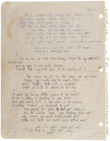 Lot #4090 Grateful Dead: Jerry Garcia and Robert Hunter Original Handwritten Song Lyrics for ?Doin? That Rag,? an Experimental Classic from the Band?s 1969 Album, Aoxomoxoa - Image 2
