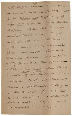Lot #4043 Abner Doubleday Autograph Letter Signed on Oliver Otis Howard and His 