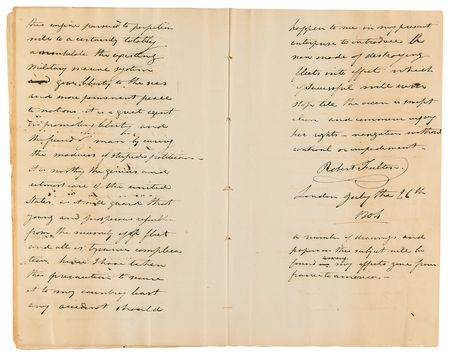 Lot #4046 Robert Fulton Autograph Manuscript Signed on Submarine Construction and Warfare: 