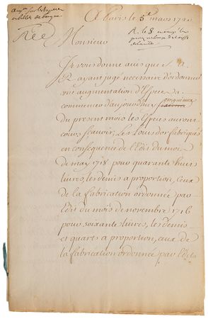 Lot #4005 John Law Letter Signed, Ordering Currency Manipulation Amidst France's First Paper-Money Experiment - Image 3