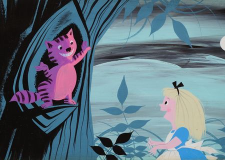 Lot #4082 Mary Blair panoramic concept painting of Alice and the Cheshire Cat from Alice in Wonderland - Image 2