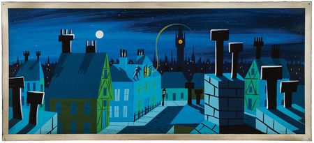 Lot #4083 Mary Blair panoramic concept painting of Peter Pan and Tinker Bell from Peter Pan - Image 1
