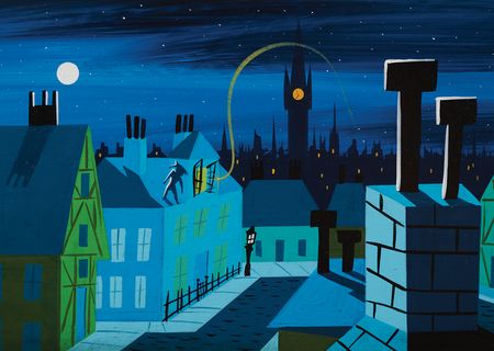 Lot #4083 Mary Blair panoramic concept painting of Peter Pan and Tinker Bell from Peter Pan - Image 2