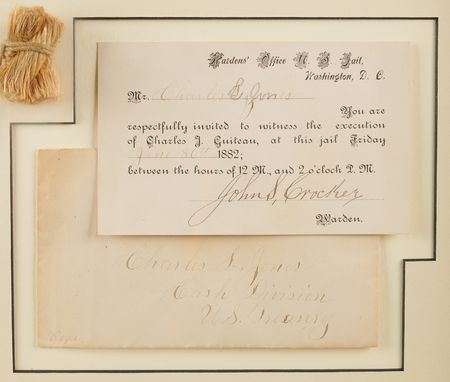 Lot #4029 The Execution of Charles Guiteau: Original Rope Section of Hanging Noose and Original Execution Invitation Card, with Handwritten Letter of Authenticity from Warden John S. Crocker - Image 3