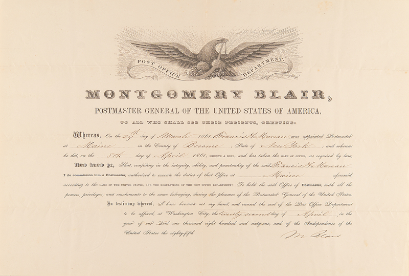 Lot 341 Montgomery Blair Civil War-Dated Document Signed