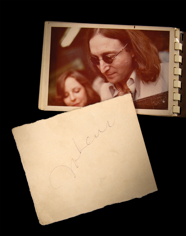Lot 521 John Lennon Signature with (20) Candid Photographs from the 1975 WFIL Helping Hand Marathon<br/>