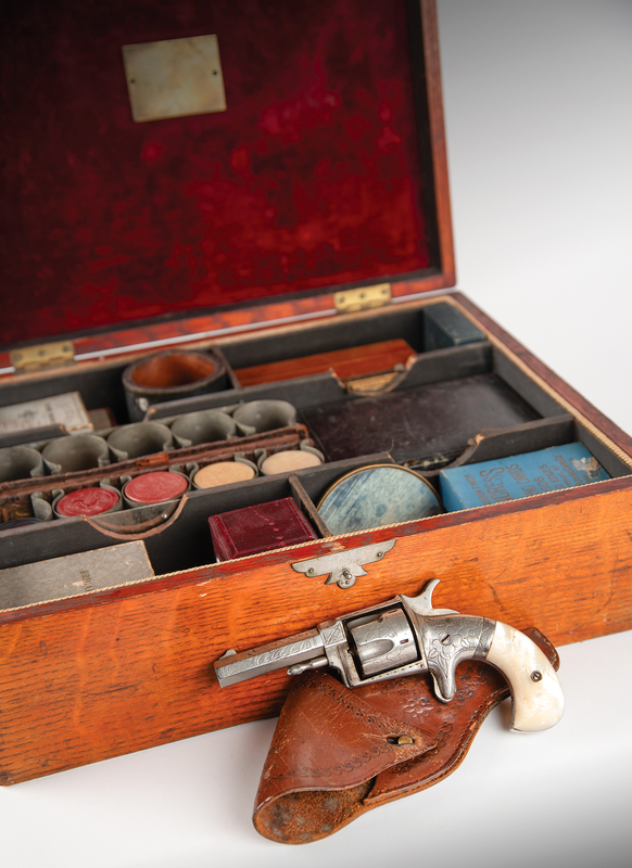 Lot 219 Poker Alice's Traveling Gambling Set and Hopkins & Allen No. 4 Revolver, a Present from Jesse James Assassin Robert Ford