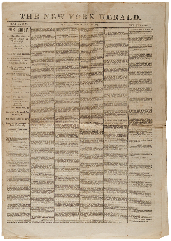 Lot 81 Abraham Lincoln Assassination: The New York Herald from April 17, 1865