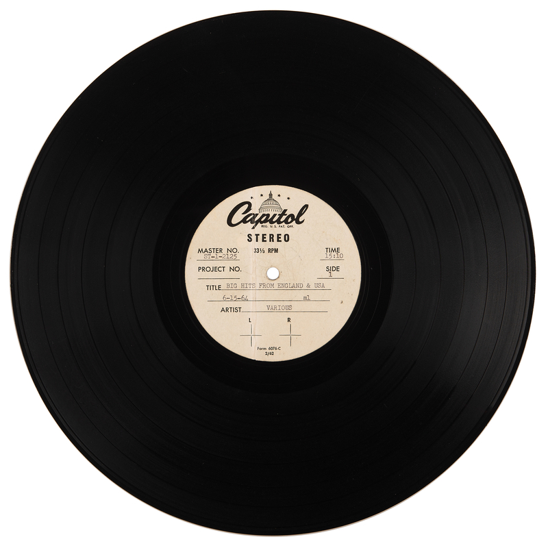 Lot 561 Beatles and Beach Boys US Capitol Records Acetate for The Big Hits From England & U.S.A. (T-2125, 1964)