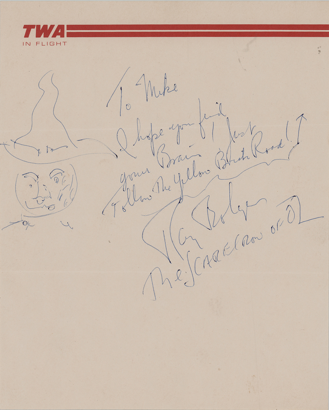 Lot 726 Wizard of Oz: Ray Bolger Signed Sketch of the Scarecrow of Oz - 