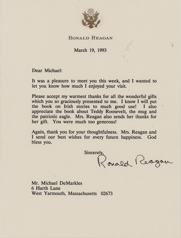 Lot 96 Ronald Reagan Typed Letter Signed, Sending Thanks for 
