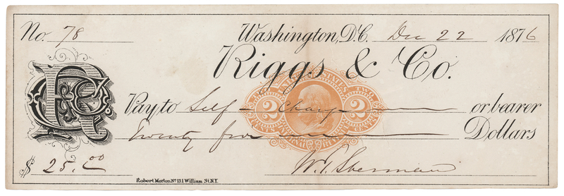 Lot 389 William T. Sherman Signed Check