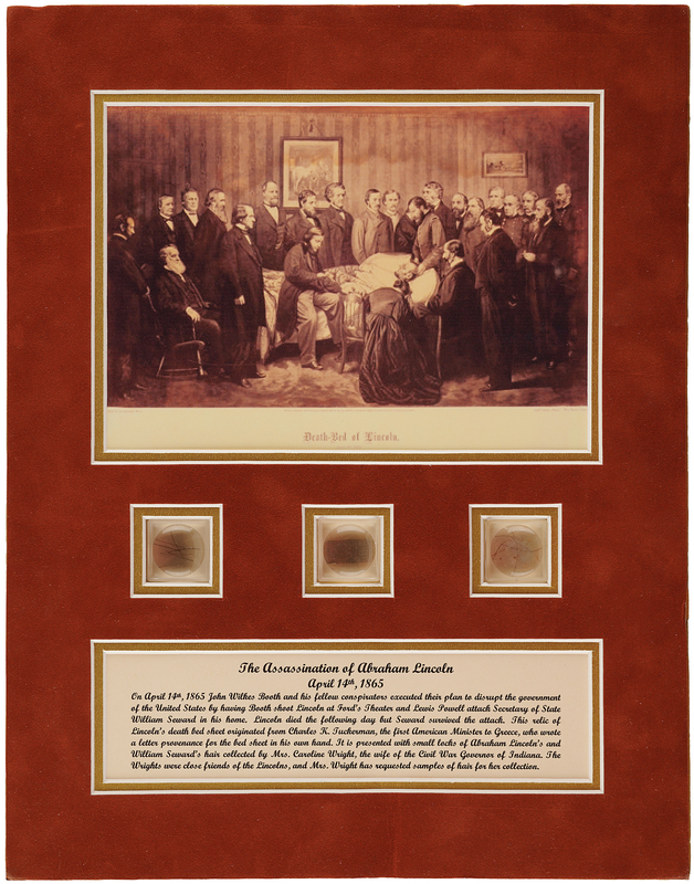 Lot 86 Abraham Lincoln and William H. Seward Hair and Deathbed Sheet Relics