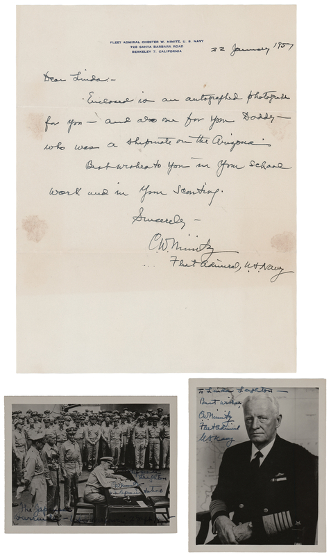 Lot 381 Chester Nimitz Typed Letter Signed and (2) Signed Photographs
