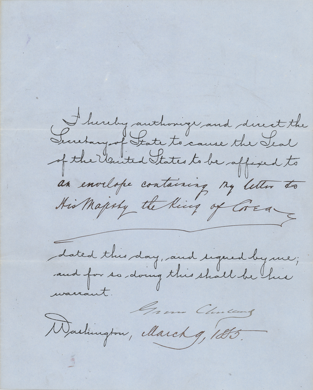 Lot 50 Grover Cleveland Document Signed as President, Sending a Letter to King Gojong of Korea