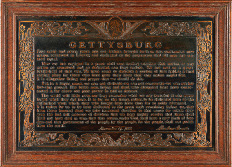 Lot 12 Abraham Lincoln Gettysburg Address Plaque