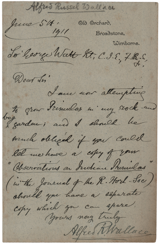 Lot 302 Alfred Wallace Autograph Letter Signed on Horticulture